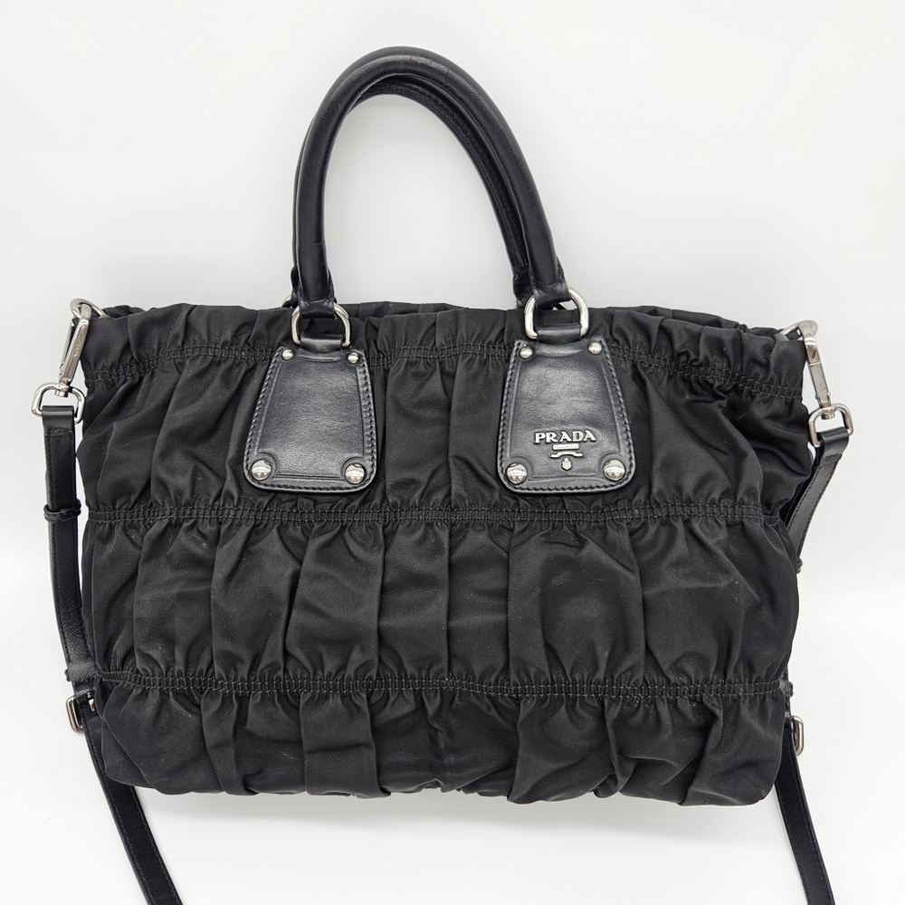 Authentic Prada Gathered Handbag Black #4148M